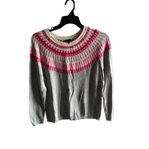 Talbots Women's Gray Pink Striped Crew Neck Long Sleeve Knit Sweater‎